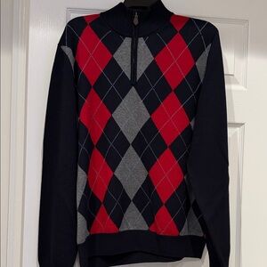 Brooks Brothers Men's Zip-Up Argyle Sweater - Red, Gray, Black